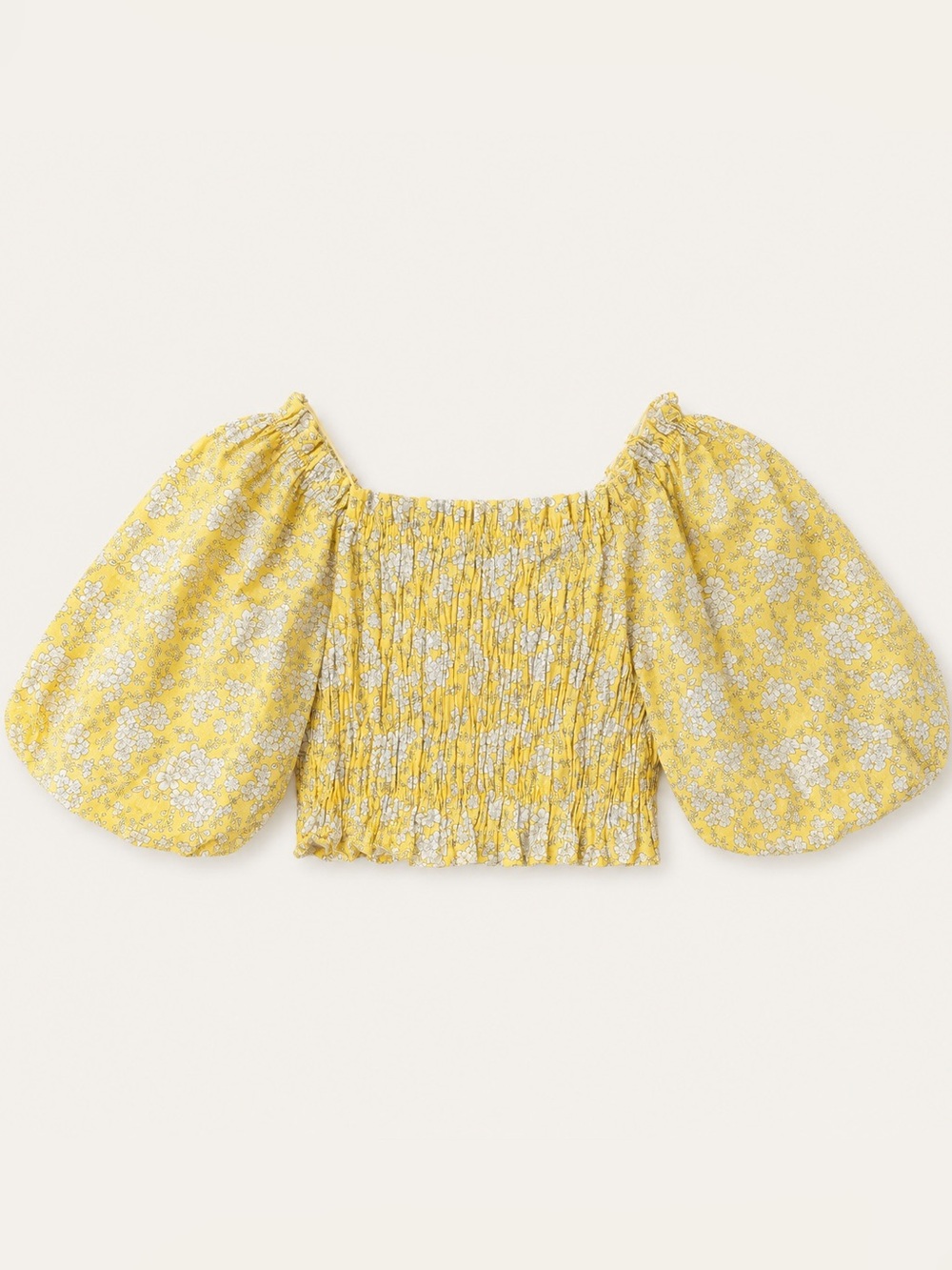 Freshman 1996 Yellow Floral Puff Sleeve Smocked Crop Top M